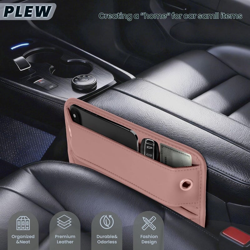 PLEW 2-Pack Car Seat Gap Filler for women, Premium Leather Console Organizer Universal Fit for Car SUV Truck Multi-Purpose Essentials Organizer - Anti-Drop Auto Interior Accessories（Dune Pink - Image 2